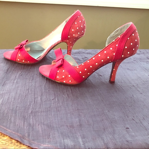red and white polka dot heels